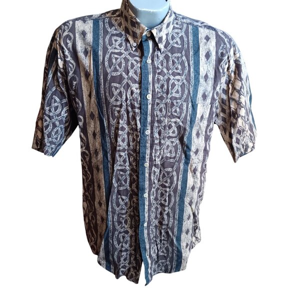 Medium Vintage Career Club Hawaiian Shirt Button-Up 100% Cotton Geometric Celtic - Picture 1 of 5